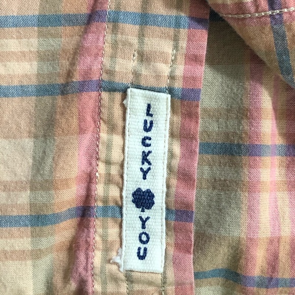 Lucky Brand Shirt Mens L Plaid Cotton Tan Pink Button Up Collared Long S… - Picture 14 of 14